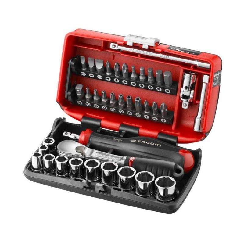 RL.NANO1GRPPB - Zestaw nasadek 1/4" do zaokrąglonych śrub 6-kątnych OGV® GRIP, 5,5 - 14 mm, z grzechotką i akcesoriami (38 szt.)