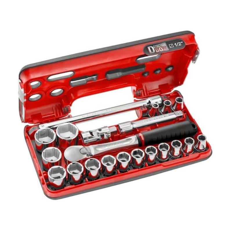 SL.DBOX1GRPPB - 1/2" socket set for OGV® GRIP rounded hex screws, 8 - 32 mm, with ratchet and accessories (21 pcs.)