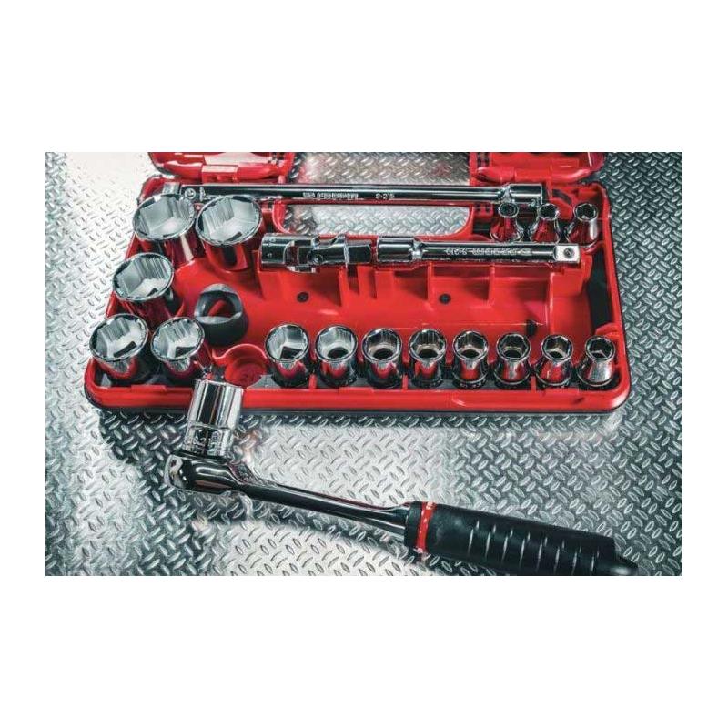 SL.DBOX1GRPPB - Zestaw nasadek 1/2" do zaokrąglonych śrub 6-kątnych OGV® GRIP, 8 - 32 mm, z grzechotką i akcesoriami (21 szt.)