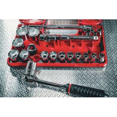 SL.DBOX1GRPPB - Zestaw nasadek 1/2" do zaokrąglonych śrub 6-kątnych OGV® GRIP, 8 - 32 mm, z grzechotką i akcesoriami (21 szt.)