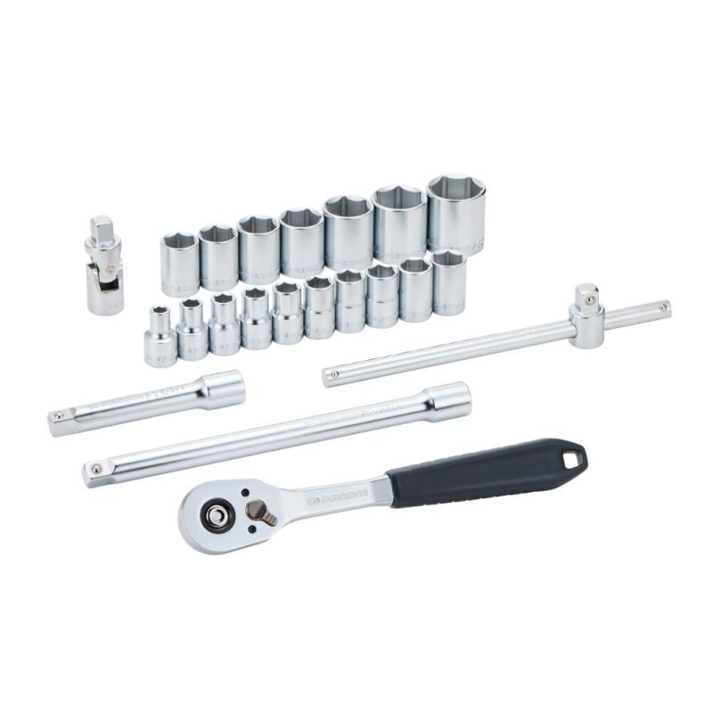 SL.151-EP22PB - Zestaw nasadek 1/2" 6-kątnych, 8 - 32 mm, z grzechotką i akcesoriami (22 szt.)