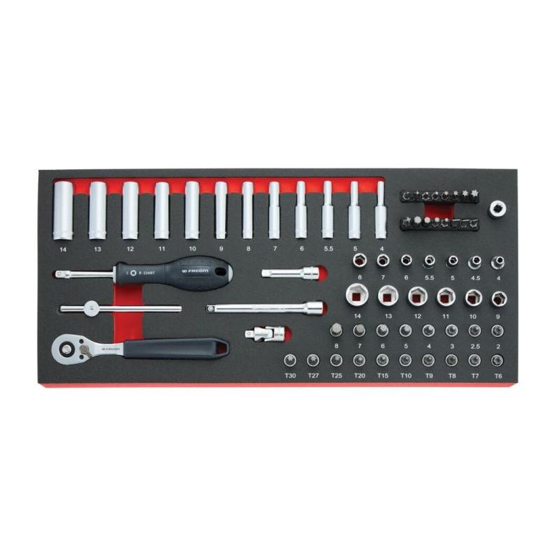 FACOM MODM.RL151-66 - Socket and accessories module 1/4", 2 - 14 mm, T6 - T30 + bits (66 pcs), foam insert ✔