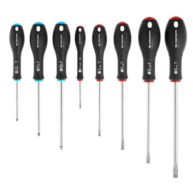 BTDJ8PB - Set of 8 Ergotwist® screwdrivers for slotted and Pozidriv® screws, 3 - 8 mm, PZ0 - PZ2