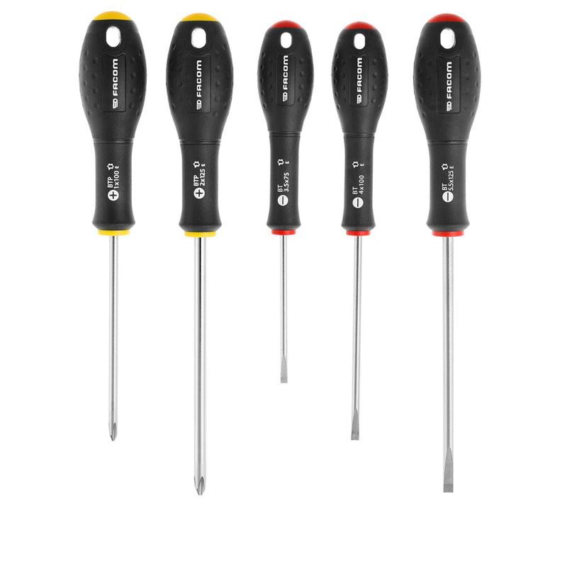 BTPJ5PB - Set of 5 Ergotwist® screwdrivers for slotted and Phillips® screws, 3.5 - 5.5 mm, PH1 - PH2