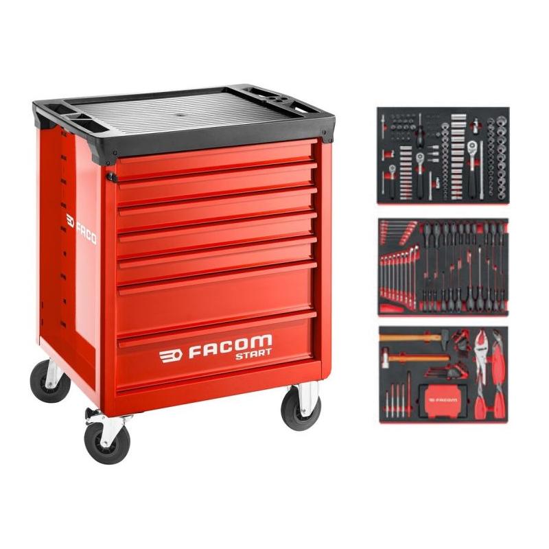 FACOM START.M3ACM2 - Roller cabinet with equipment, 3 modules, red ✔