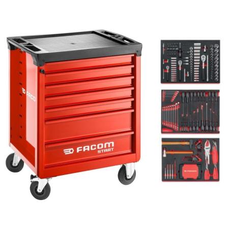 FACOM START.M3ACM2 - Roller cabinet with equipment, 6 modules, red ✔