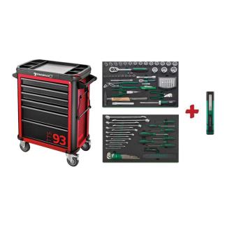 93/130 - Zestaw 130 narzędzi, 2 moduły, w wózku narzędziowym TTS93 + latarka LED 13138 HL, PR830177