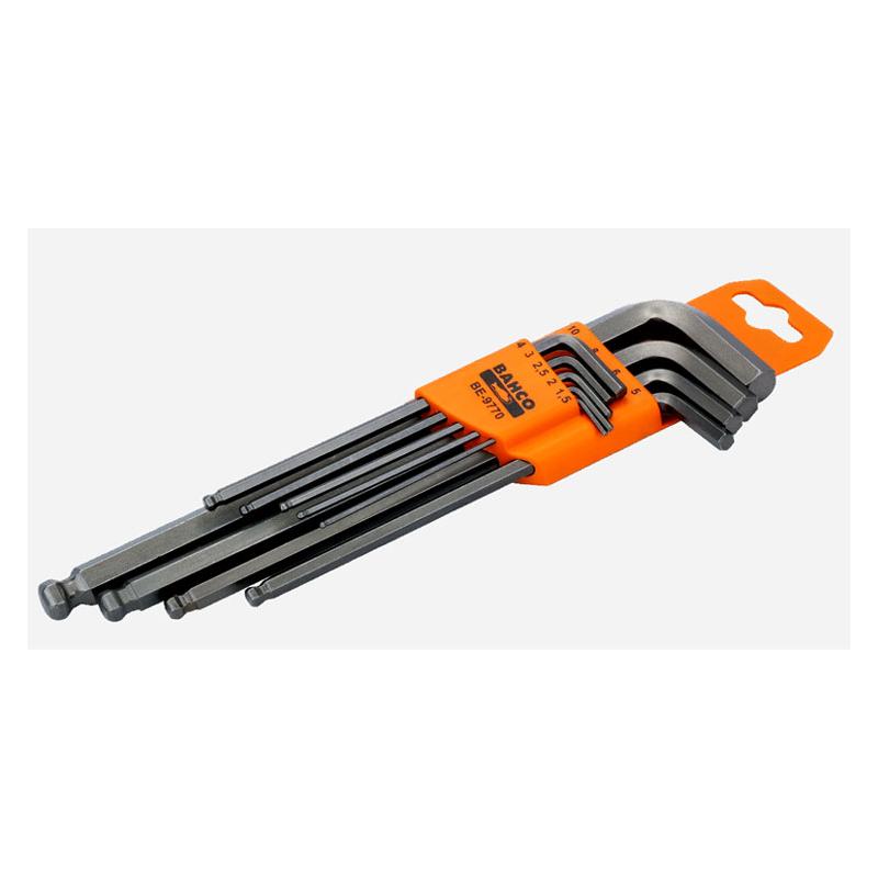 BE-9770 - Zestaw kluczy trzpieniowych zagiętych, długich z kulką, 6-kątnych, 1,5 - 10 mm (9 szt.)
