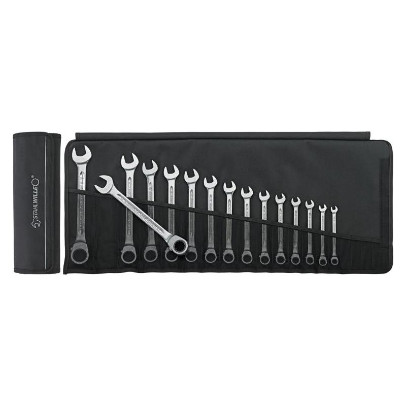 17/15 - Zestaw kluczy oczkowo-płaskich grzechotkowych, 8 - 24 mm (15 szt.), 96411715