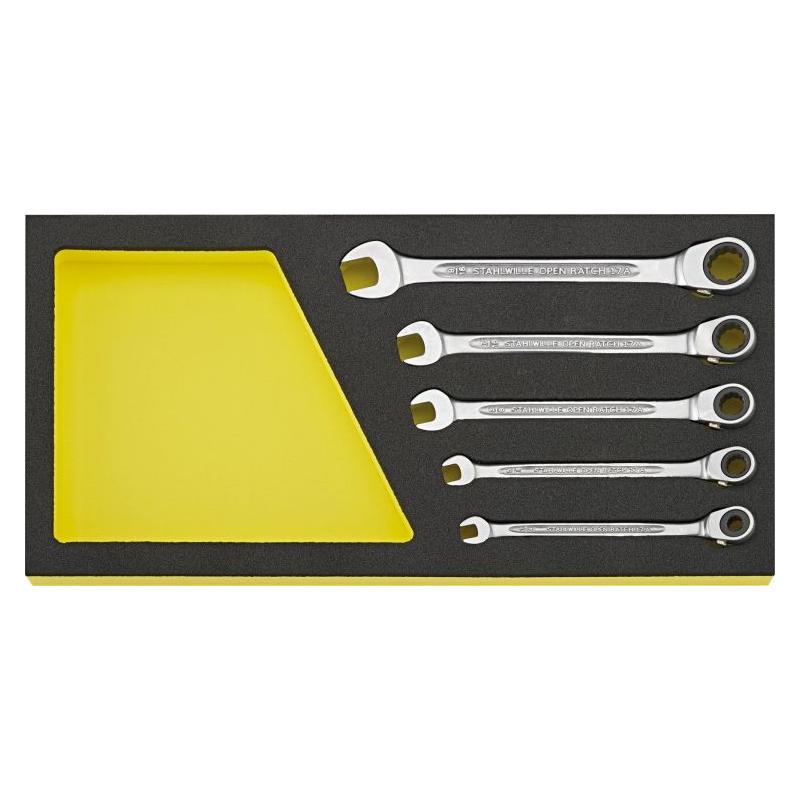 TCS 17a/5 - Moduł kluczy oczkowo-płaskich grzechotkowych odgiętych, 1/4" - 9/16" (5 szt.), wkładka piankowa, 96830653