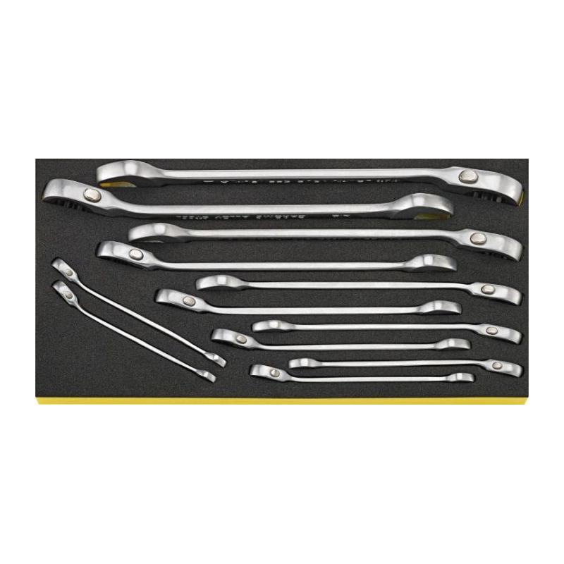 TCS 17a/12 - Moduł kluczy oczkowo-płaskich grzechotkowych odgiętych, 1/4" - 1" (12 szt.), wkładka piankowa, 96830654