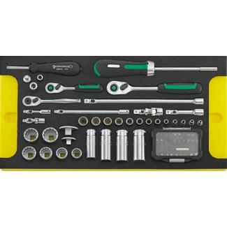 TCS 13214/1 WT/LM 1 - Moduł nasadek i akcesoriów QR 1/4", 3/8", 1/2" do skrzyni 13217 (69 szt.), wkładka piankowa, 96831100