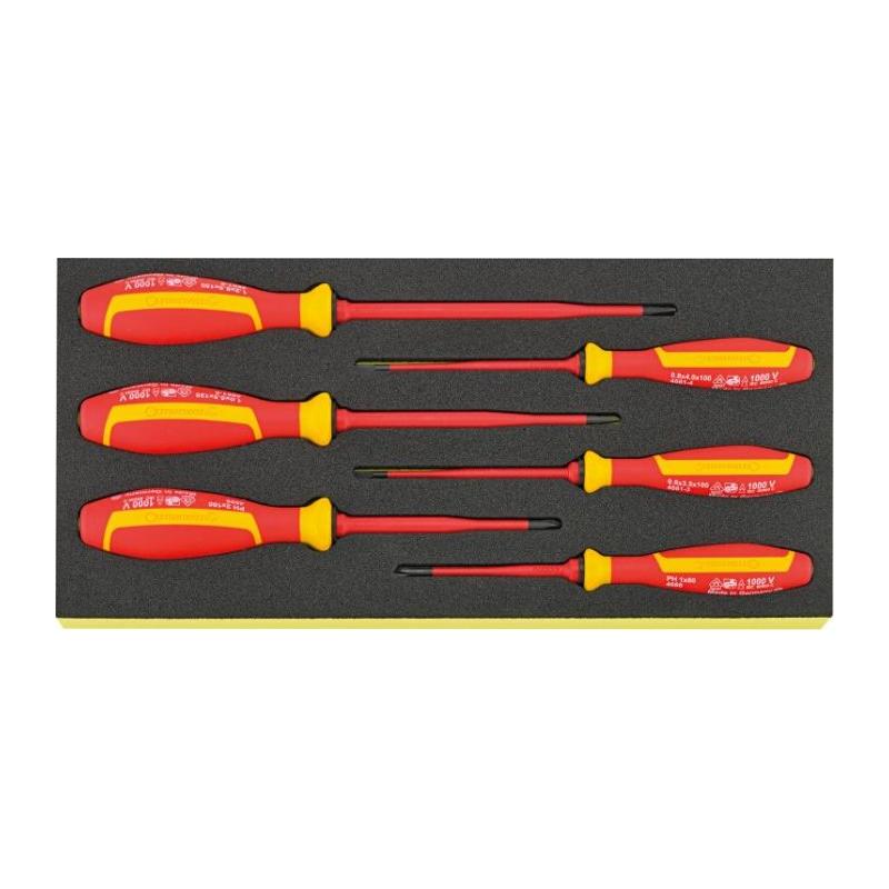 TCS 4661/4666 VDE - Moduł wkrętaków izolowanych VDE do śrub z rowkiem i Phillips (6 szt.), wkładka piankowa, 96838816