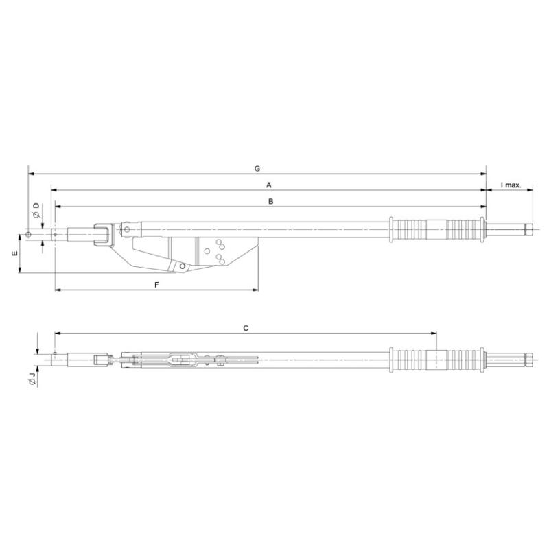 76S-600 - Klucz dynamometryczny łamany, regulowany, skala w okienku, głowica ze złączem okrągłym, 120-600 Nm, 22 mm
