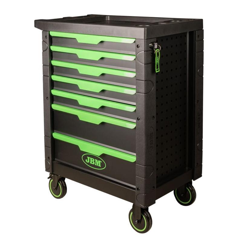 54389 - Wózek narzędziowy z wyposażeniem, 7 szuflad, zielony