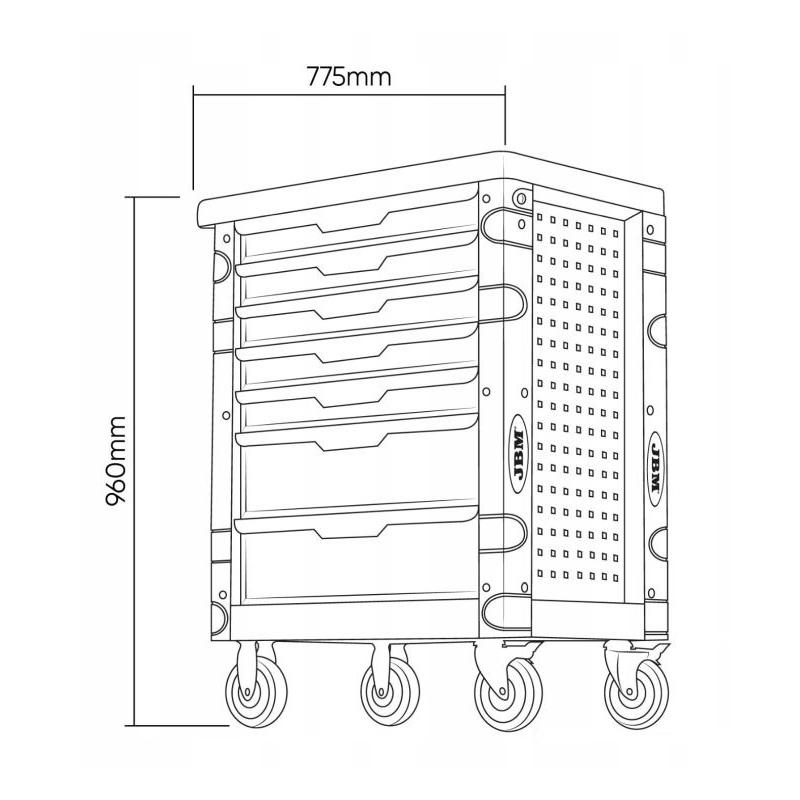 54389 - Wózek narzędziowy z wyposażeniem, 7 szuflad, zielony