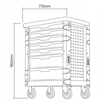 54389 - Wózek narzędziowy z wyposażeniem, 7 szuflad, zielony