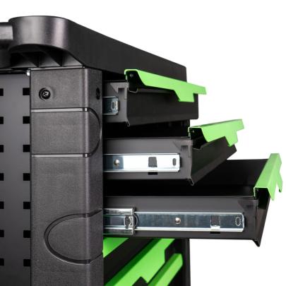 54389 - Wózek narzędziowy z wyposażeniem, 7 szuflad, zielony