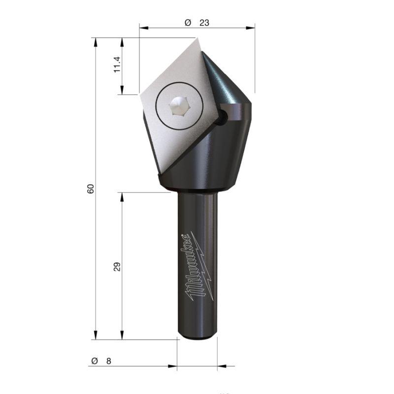 4932500958 - Frez rowkowy 90° do drewna z wymiennymi płytkami z węglikiem spiekanym, trzpień 8 mm, 23 x 11/60 mm