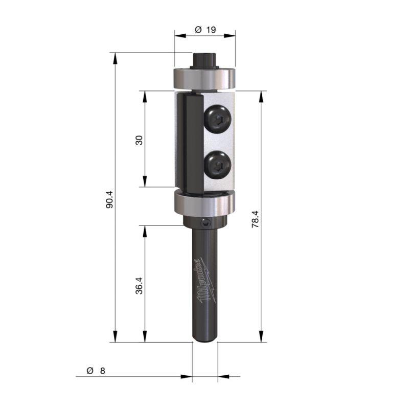 4932500946 - Frez profilowy do przycinania równoległego do drewna z wymiennymi płytkami, trzpień 8 mm, 19 x 30/90 mm