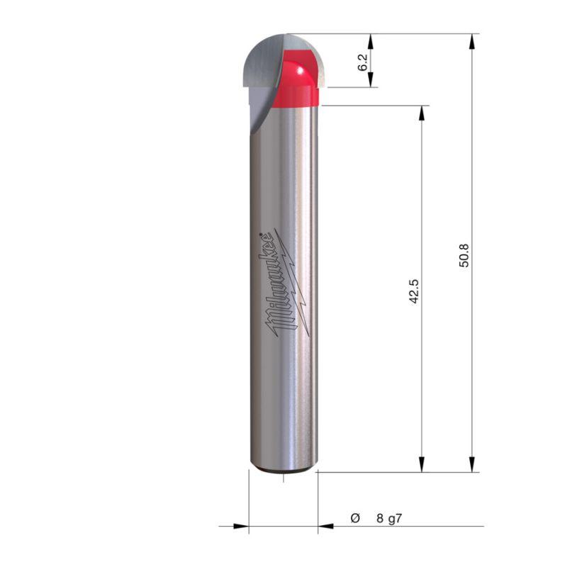 4932500968 - Carbide-tipped wood rounding cutter, 8 mm shank, R4.75, 9.5 x 6.2/50.8 mm