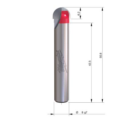 4932500968 - Carbide-tipped wood rounding cutter, 8 mm shank, R4.75, 9.5 x 6.2/50.8 mm