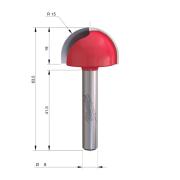 4932500974 - Carbide-tipped wood rounding cutter, 8 mm shank, R15, 30 x 19/63.5 mm