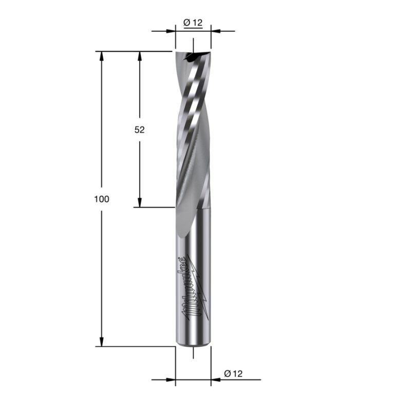4932500918 - Carbide-tipped spiral wood router bit, 12 mm shank, 12 x 52/100 mm
