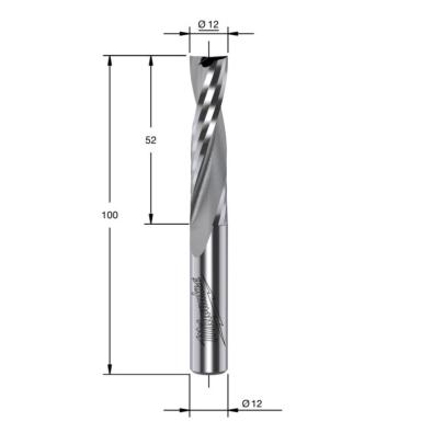 4932500918 - Carbide-tipped spiral wood router bit, 12 mm shank, 12 x 52/100 mm