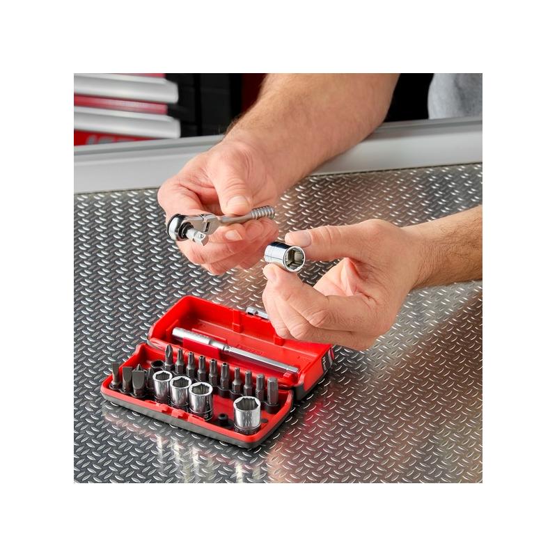R1PICOGRPPB - Zestaw do dokręcania/przykręcania 1/4" OGV® GRIP z kompaktową grzechotką flex R.180, nasadki 6 - 13 mm