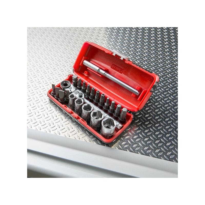 R1PICOGRPPB - Zestaw do dokręcania/przykręcania 1/4" OGV® GRIP z kompaktową grzechotką flex R.180, nasadki 6 - 13 mm