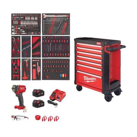 MILWAUKEE - 4932493817 - Wózek 4932478849 z wyposażeniem, 9 modułów + klucz udarowy 1/2"