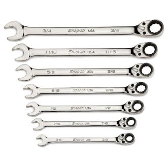 SOSRR707 - Zestaw kluczy oczkowo-płaskich grzechotkowych Flank Drive® Plus, profil Spline, 3/8" - 3/4" (7 szt.)