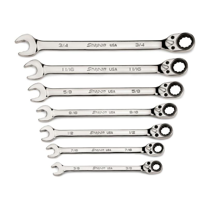 SOSRR707 - Zestaw kluczy oczkowo-płaskich grzechotkowych Flank Drive® Plus, profil Spline, 3/8" - 3/4" (7 szt.)