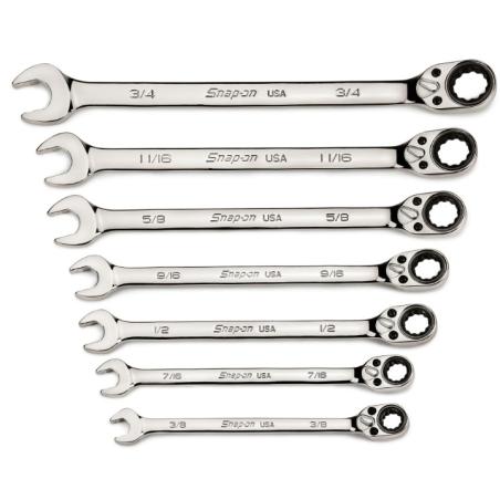 SOSRR707 - Zestaw kluczy oczkowo-płaskich grzechotkowych Flank Drive® Plus, profil Spline, 3/8" - 3/4" (7 szt.)