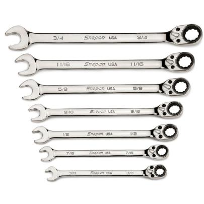 SOSRR707 - Zestaw kluczy oczkowo-płaskich grzechotkowych Flank Drive® Plus, profil Spline, 3/8" - 3/4" (7 szt.)