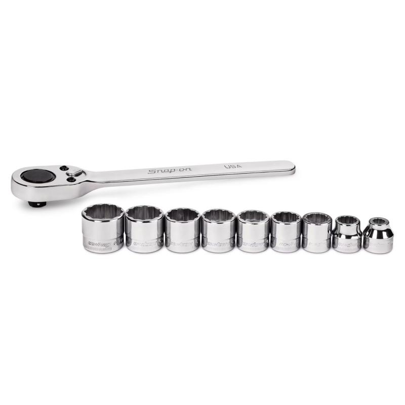 210RAFMA - Zestaw nasadek 3/8" z grzechotką, 12-kątnych, niskoprofilowych, 8 - 18 mm (10 szt.)