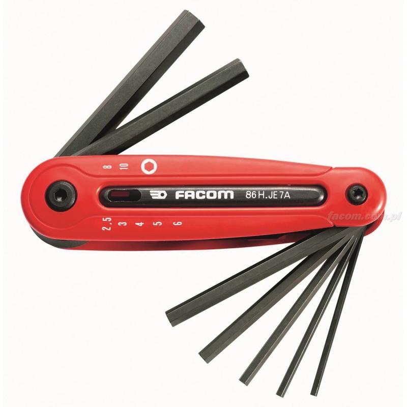 86H.JE7A – zestaw kluczy trzpieniowych zagiętych 6-kątnych, 2,5 - 10 mm